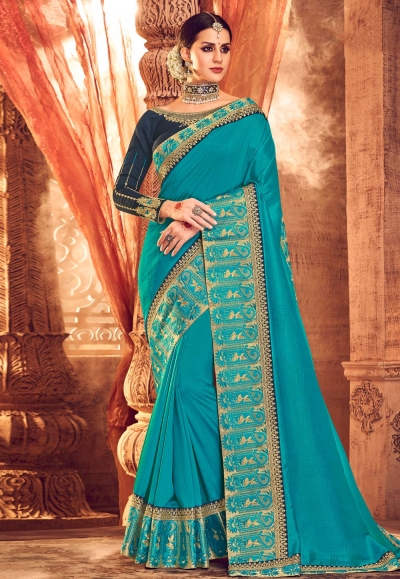 Blue satin festival wear saree  1912